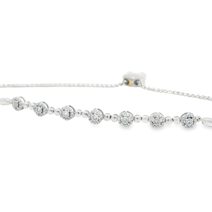10k White Gold Natural Round Brilliant Diamond Adjustable Station Bracelet