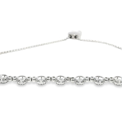 10k White Gold Natural Round Brilliant Diamond Adjustable Station Bracelet