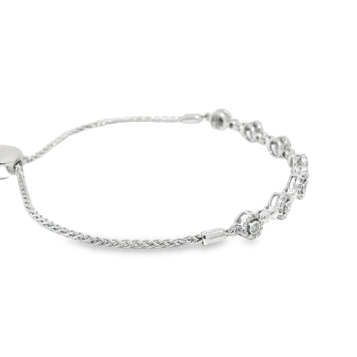 10k White Gold Natural Round Brilliant Diamond Adjustable Station Bracelet