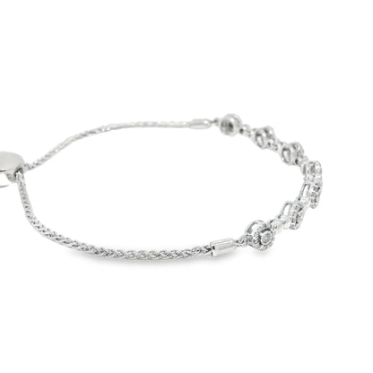 10k White Gold Natural Round Brilliant Diamond Adjustable Station Bracelet