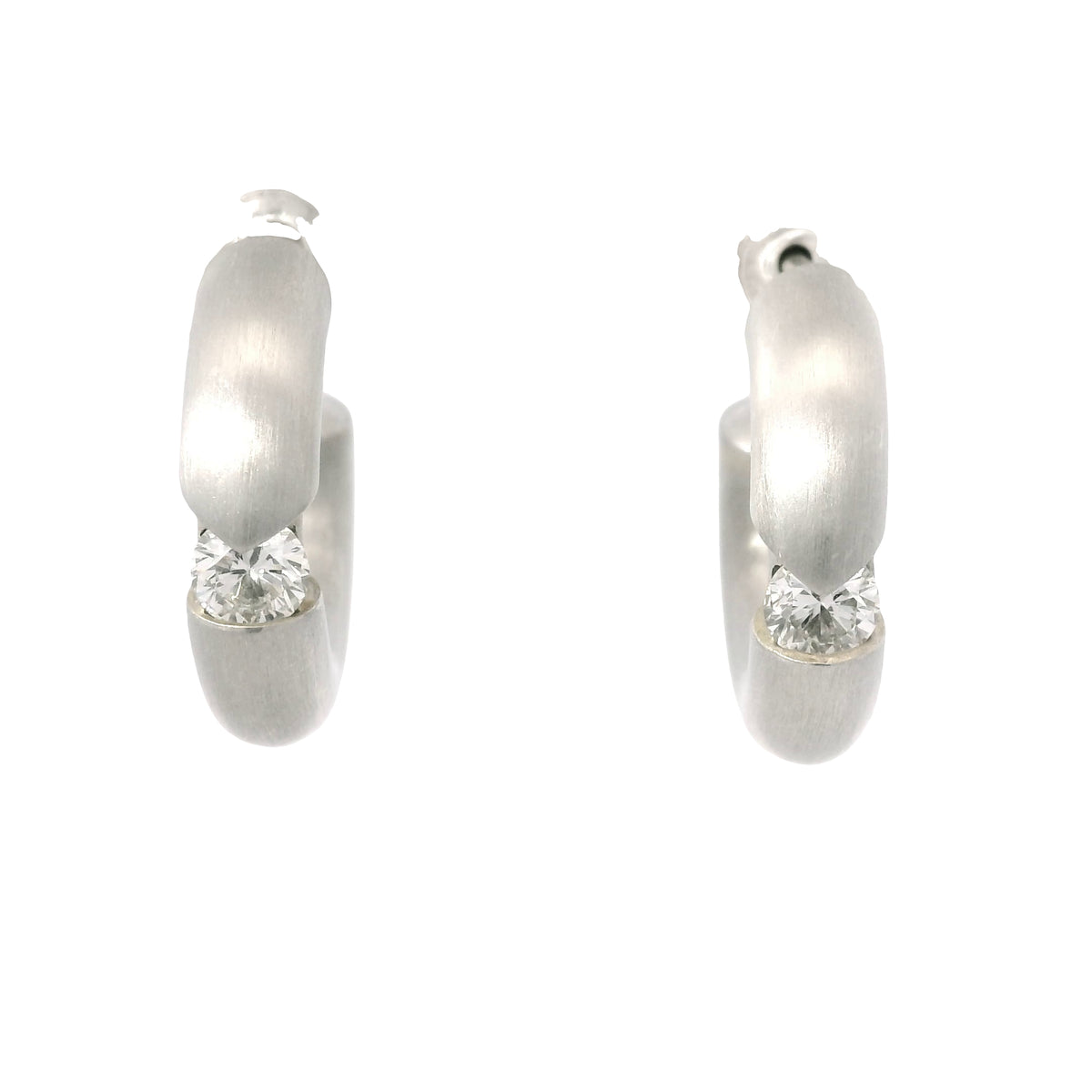 Platinum Natural 0.34 Carat Round Brilliant Cut Diamond Small Hoop Earrings