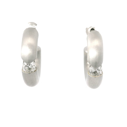 Platinum Natural 0.34 Carat Round Brilliant Cut Diamond Small Hoop Earrings