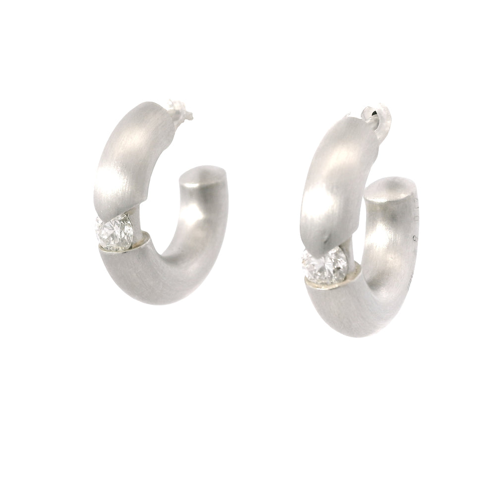 Platinum Natural 0.34 Carat Round Brilliant Cut Diamond Small Hoop Earrings — product photo 1