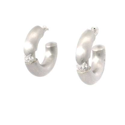 Platinum Natural 0.34 Carat Round Brilliant Cut Diamond Small Hoop Earrings