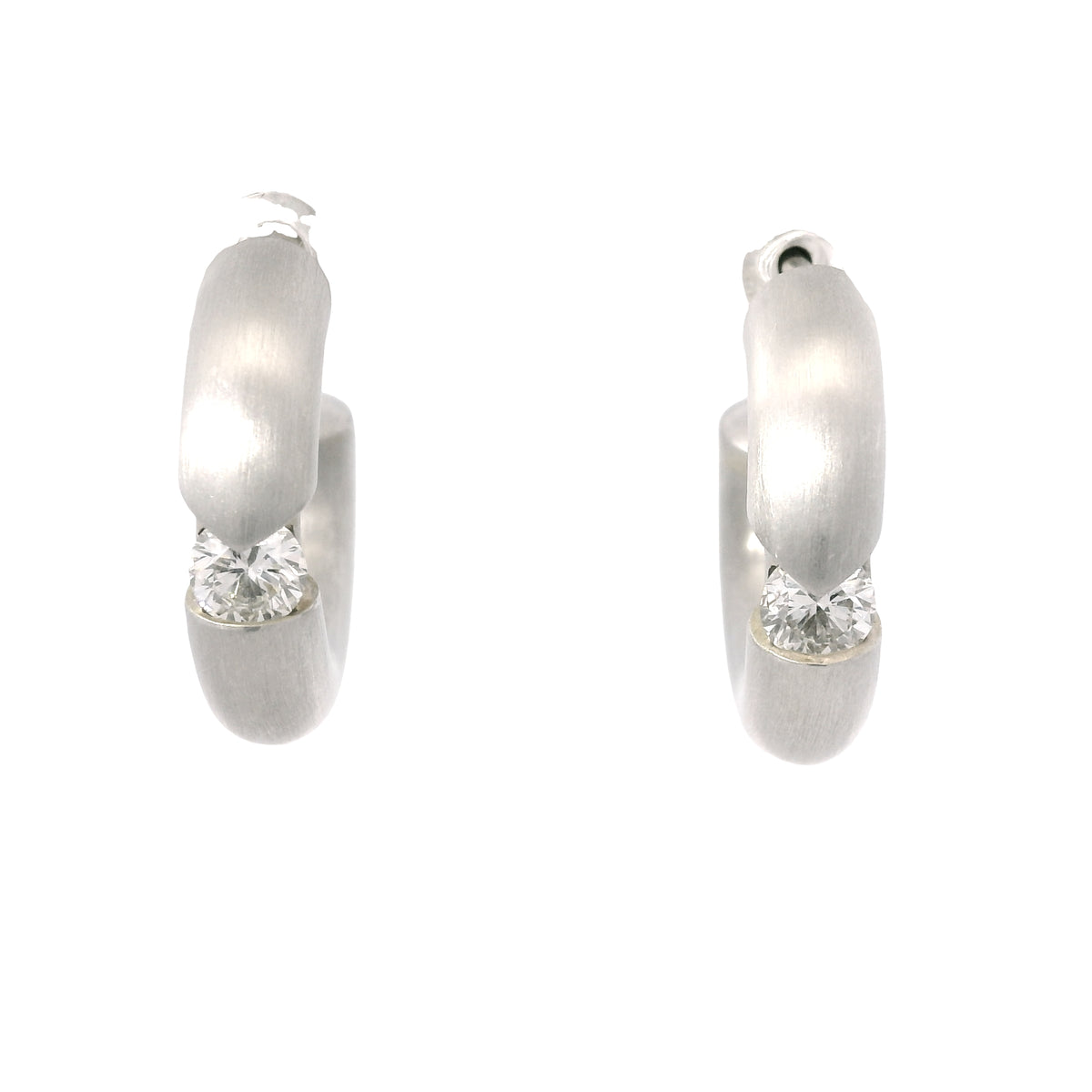Platinum Natural 0.34 Carat Round Brilliant Cut Diamond Small Hoop Earrings
