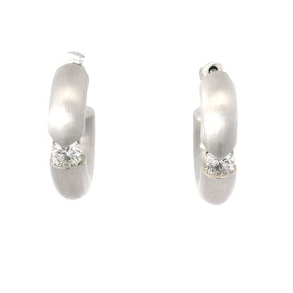 Platinum Natural 0.34 Carat Round Brilliant Cut Diamond Small Hoop Earrings