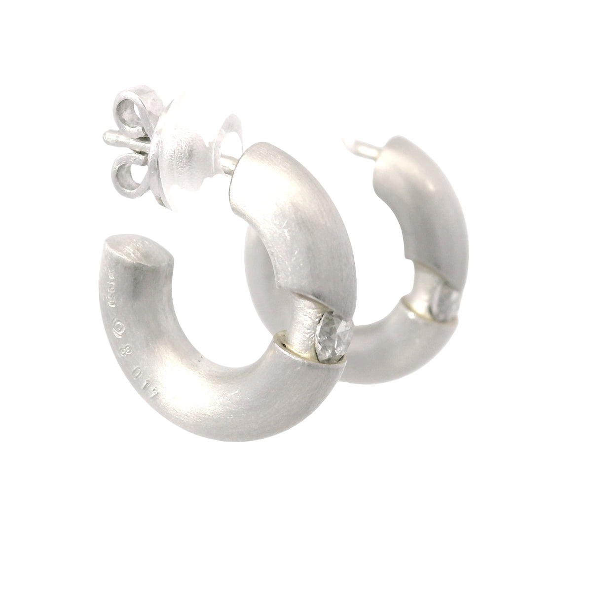 Platinum Natural 0.34 Carat Round Brilliant Cut Diamond Small Hoop Earrings