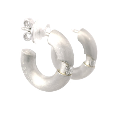 Platinum Natural 0.34 Carat Round Brilliant Cut Diamond Small Hoop Earrings