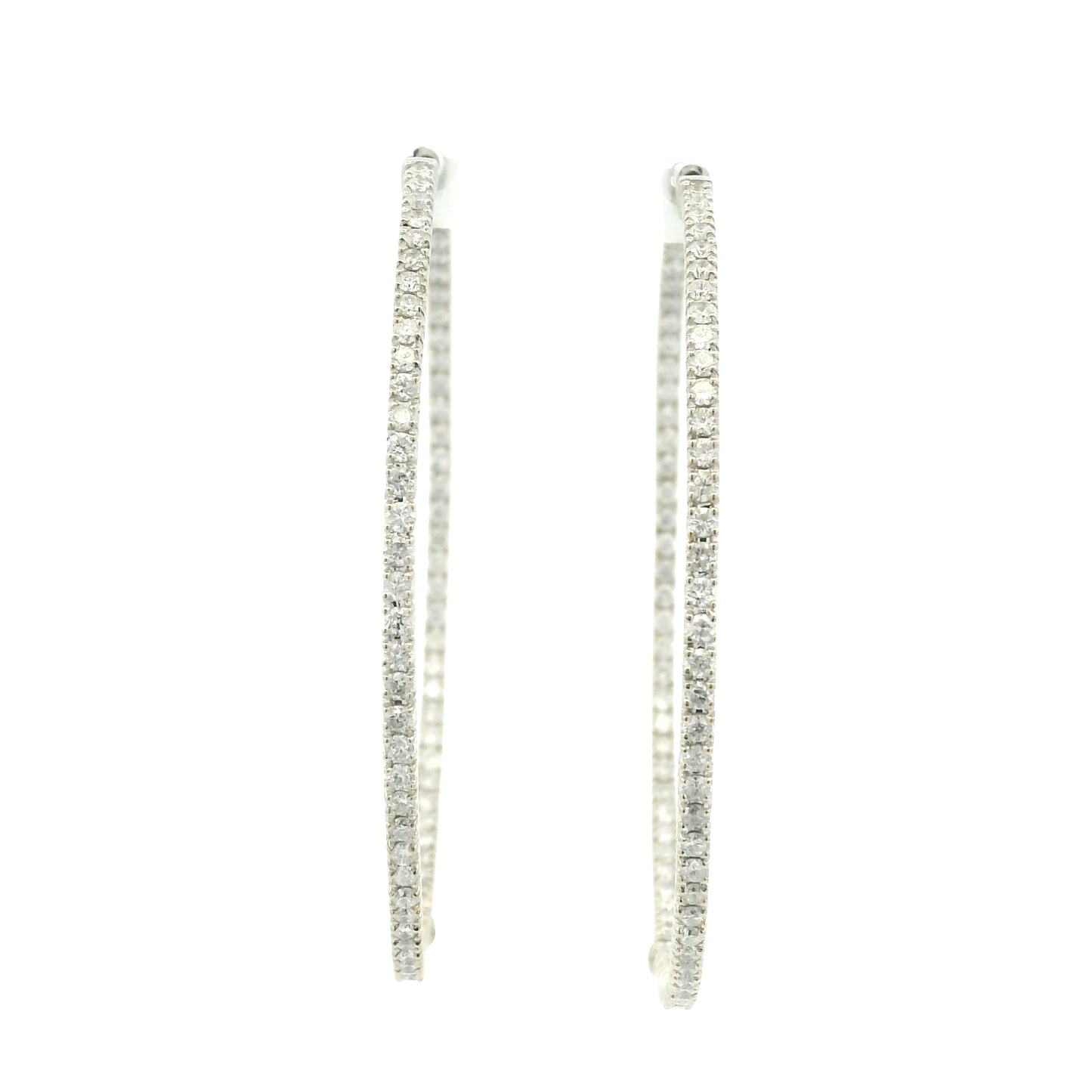 14k White Gold Natural Round Brilliant Cut Diamond Large Thin Hoop Earrings