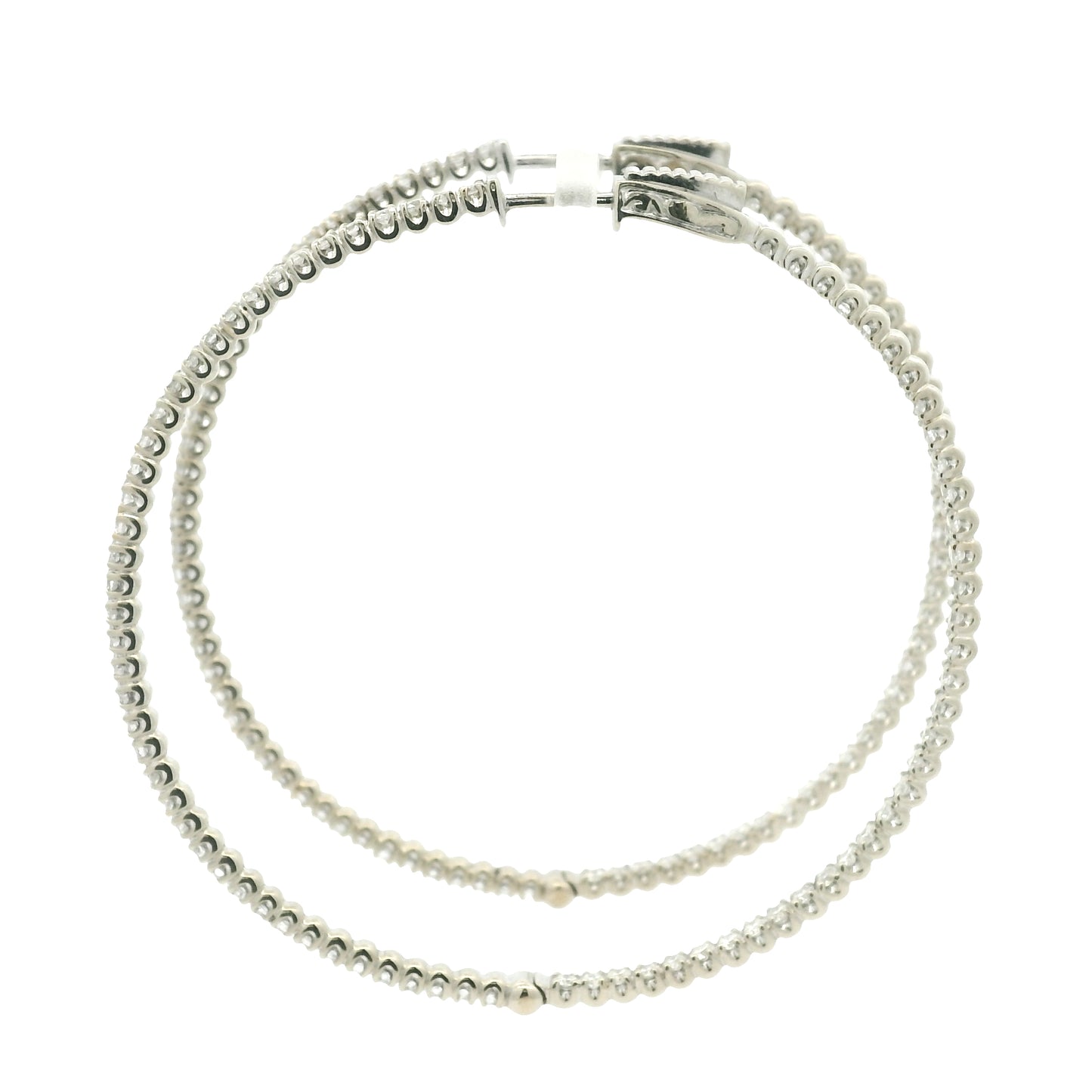 14k White Gold Natural Round Brilliant Cut Diamond Large Thin Hoop Earrings