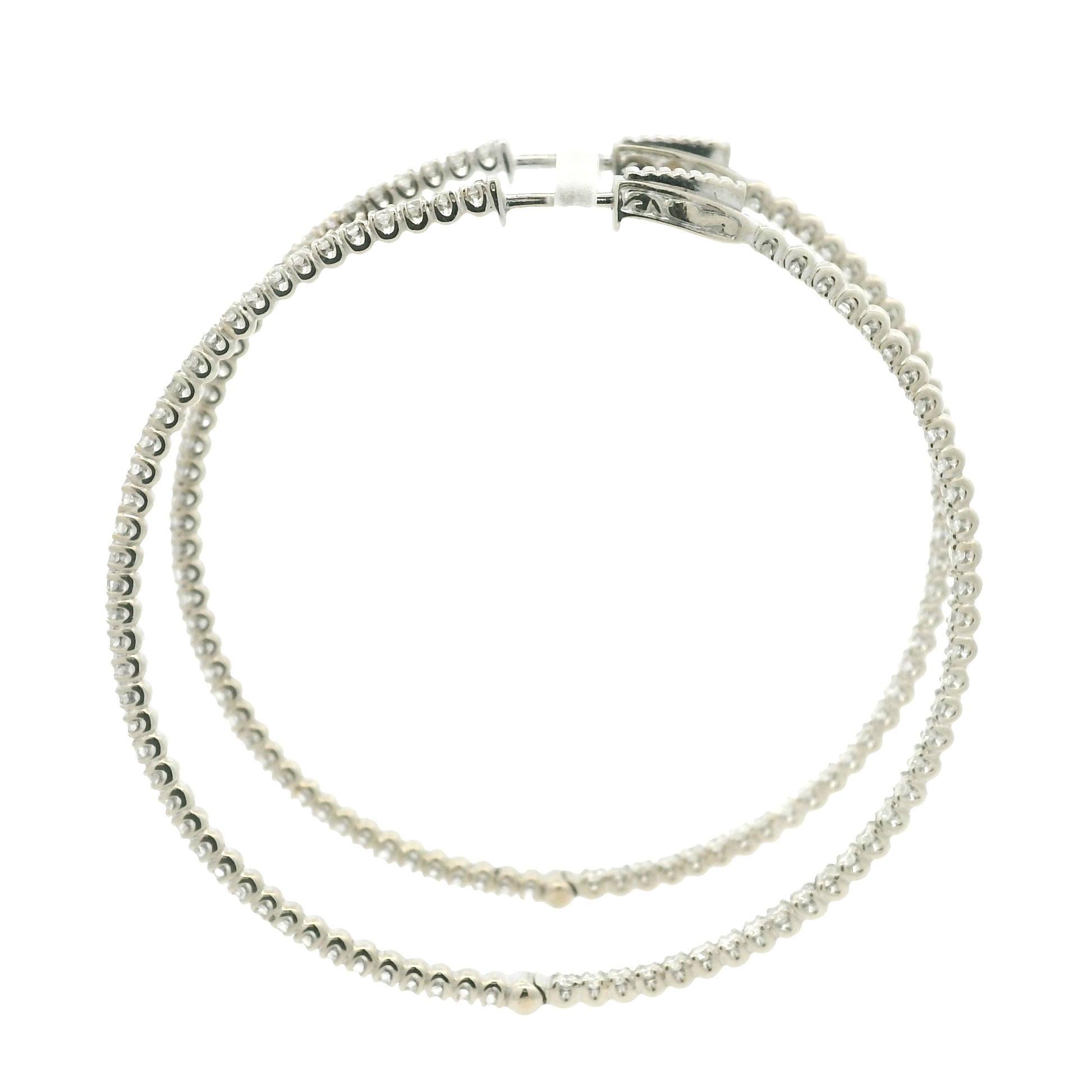 14k White Gold Natural Round Brilliant Cut Diamond Large Thin Hoop Earrings