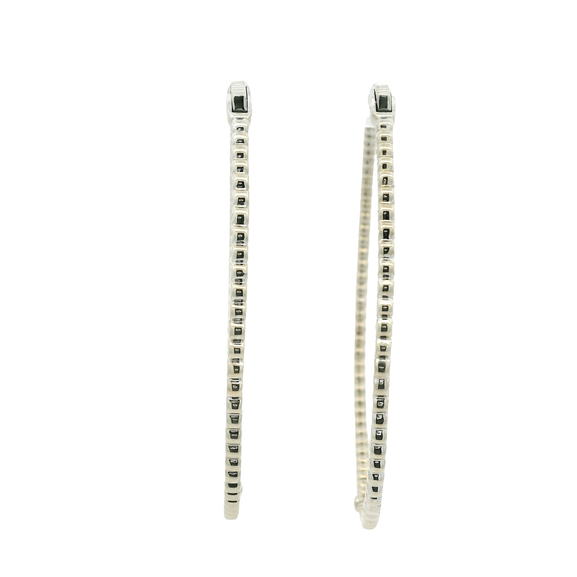 14k White Gold Natural Round Brilliant Cut Diamond Large Thin Hoop Earrings