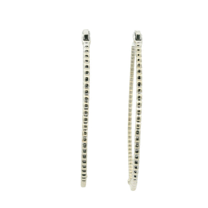14k White Gold Natural Round Brilliant Cut Diamond Large Thin Hoop Earrings