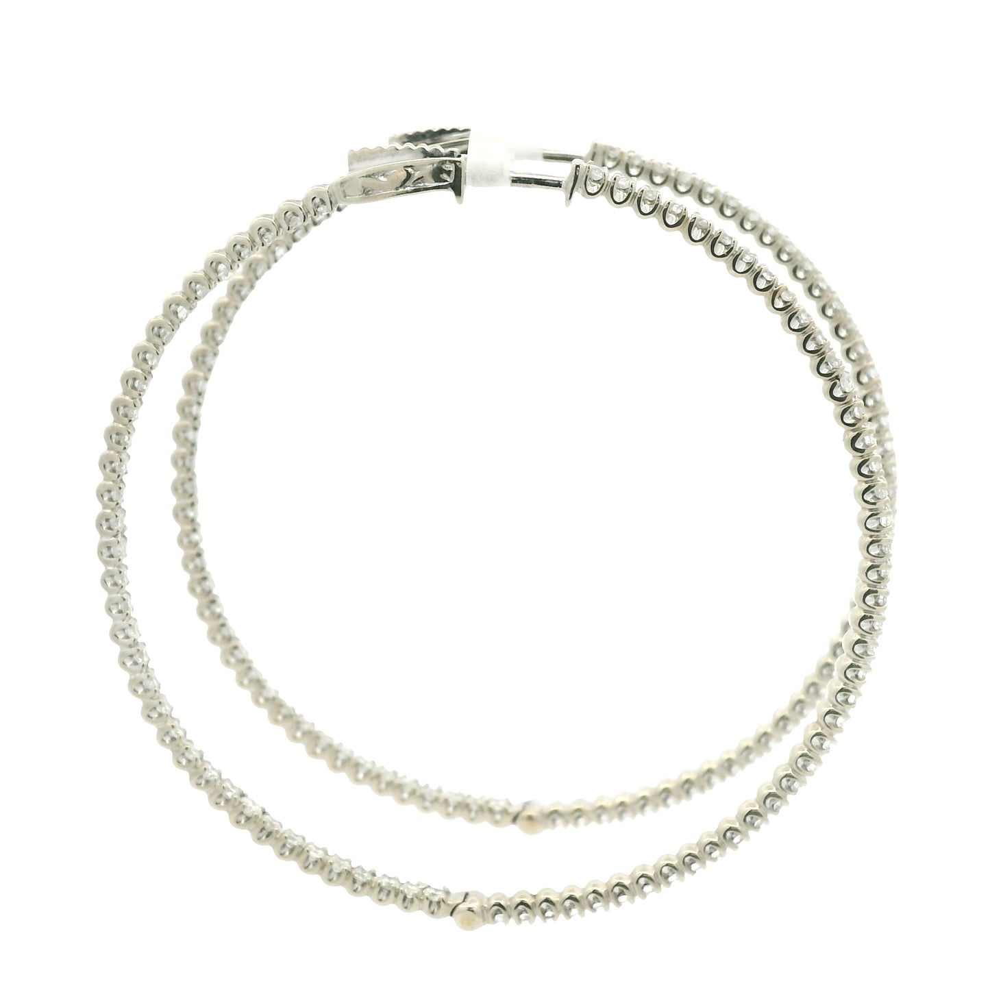 14k White Gold Natural Round Brilliant Cut Diamond Large Thin Hoop Earrings