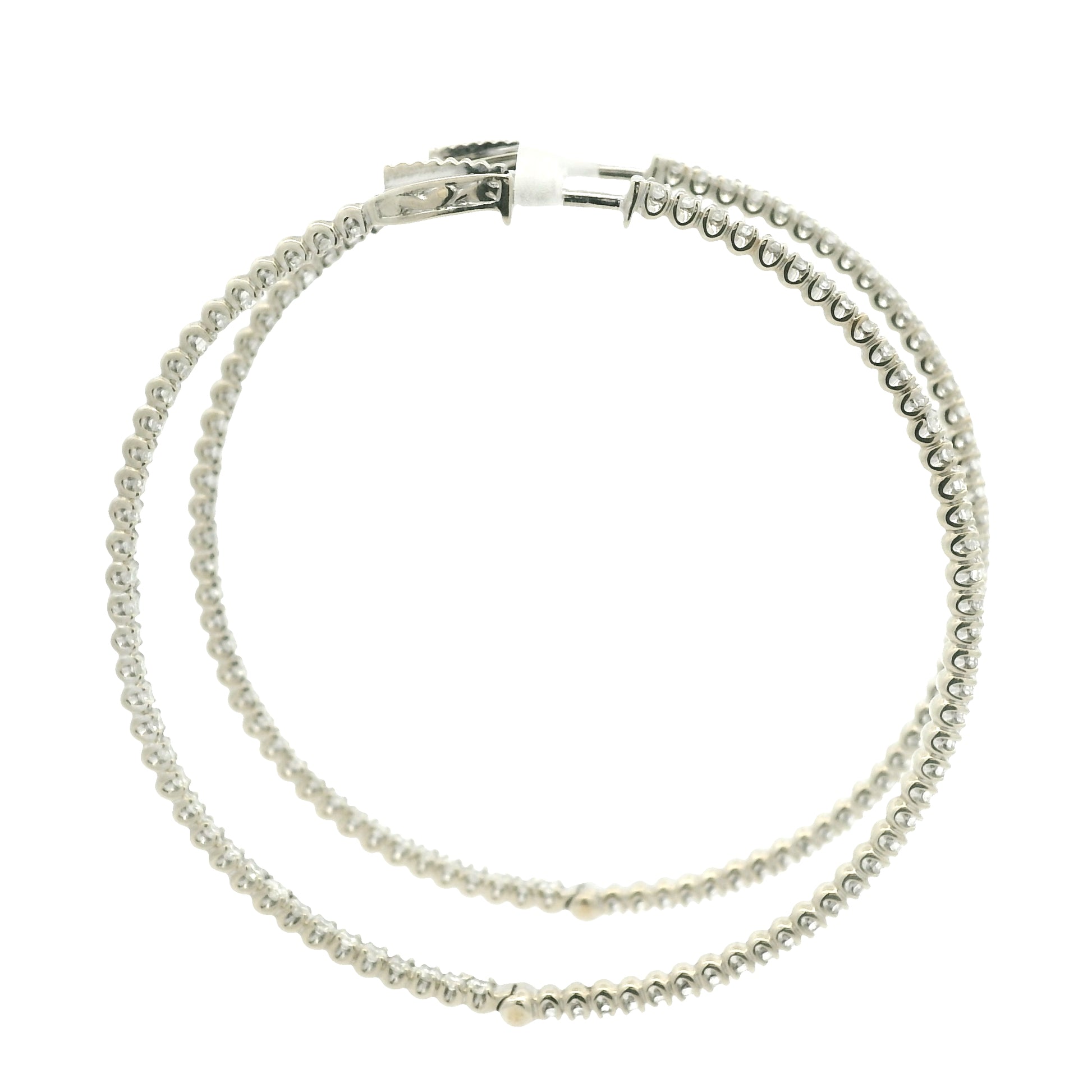 14k White Gold Natural Round Brilliant Cut Diamond Large Thin Hoop Earrings