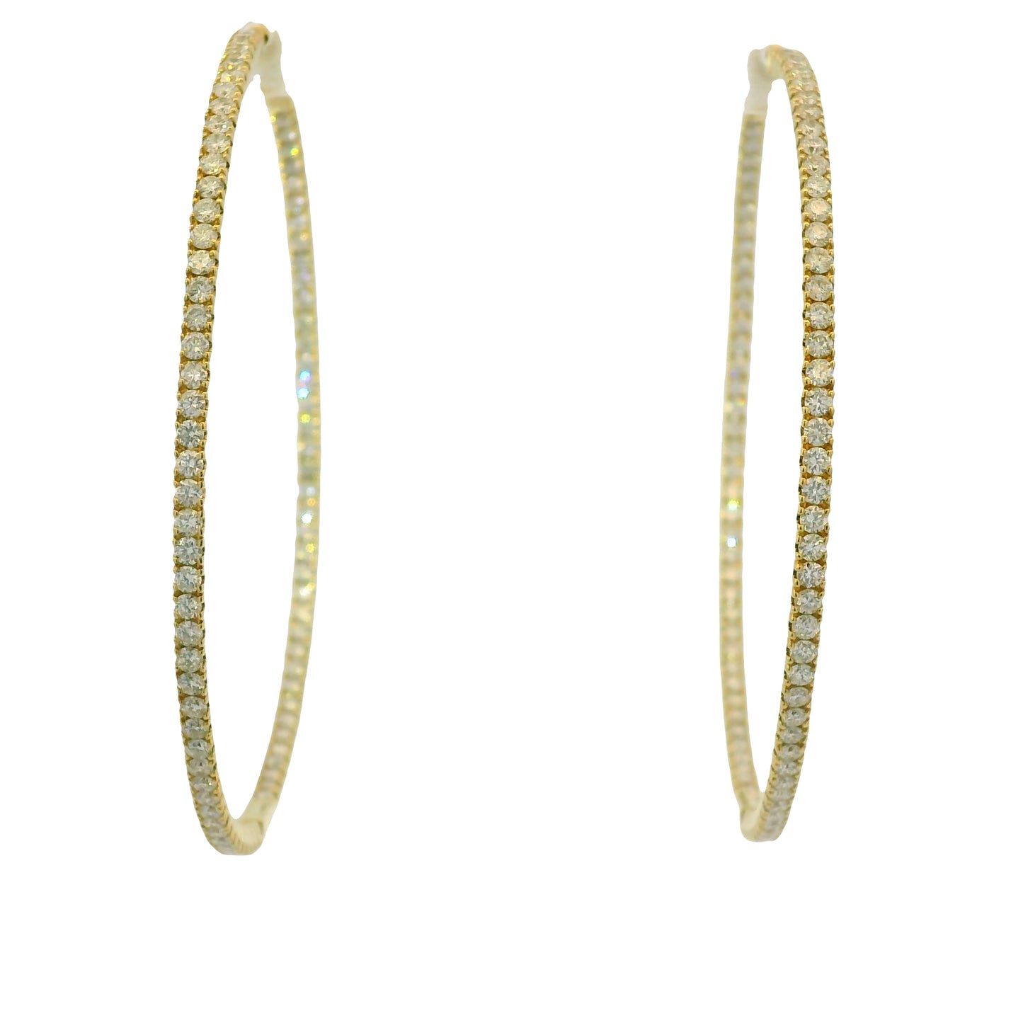 14k Yellow Gold Natural 3 Carat Diamond Large Thin Hoop Earrings
