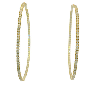 14k Yellow Gold Natural 3 Carat Diamond Large Thin Hoop Earrings