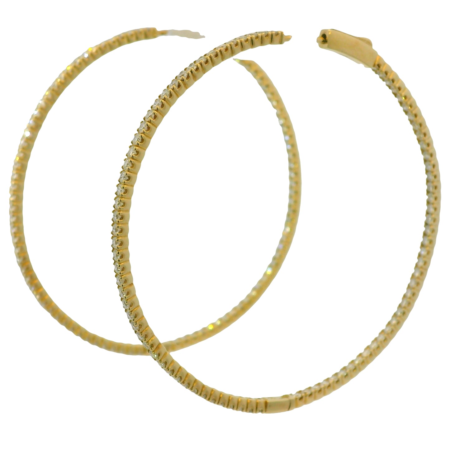 14k Yellow Gold Natural 3 Carat Diamond Large Thin Hoop Earrings