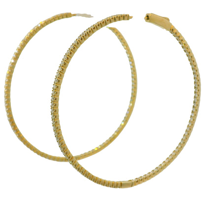 14k Yellow Gold Natural 3 Carat Diamond Large Thin Hoop Earrings