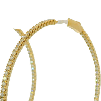 14k Yellow Gold Natural 3 Carat Diamond Large Thin Hoop Earrings