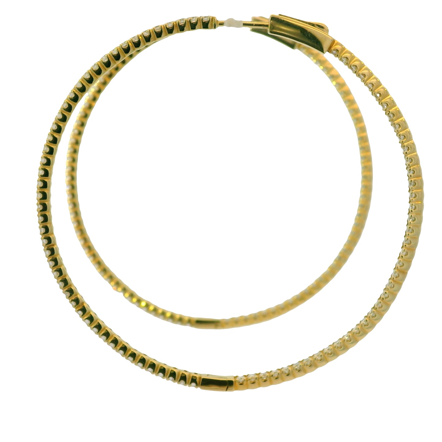 14k Yellow Gold Natural 3 Carat Diamond Large Thin Hoop Earrings