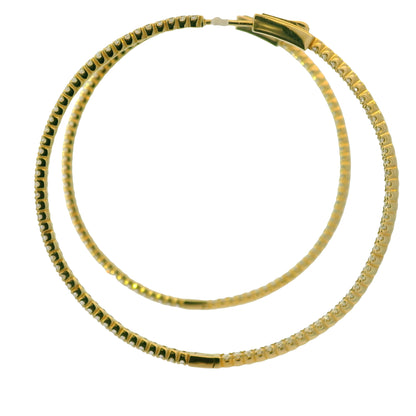 14k Yellow Gold Natural 3 Carat Diamond Large Thin Hoop Earrings