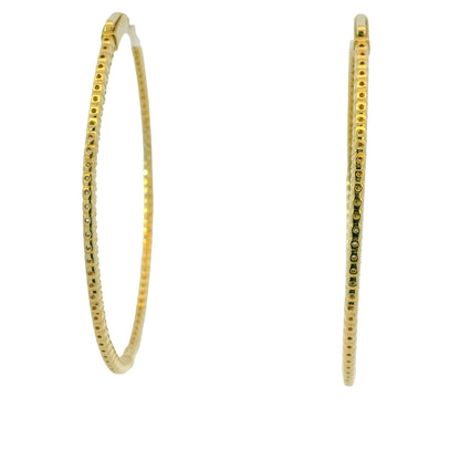 14k Yellow Gold Natural 3 Carat Diamond Large Thin Hoop Earrings