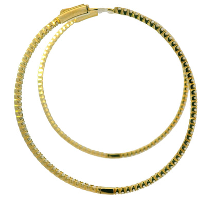 14k Yellow Gold Natural 3 Carat Diamond Large Thin Hoop Earrings