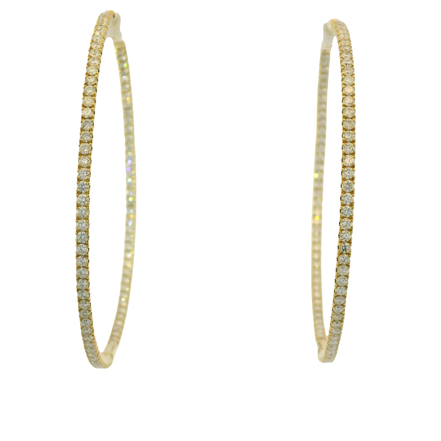 14k Yellow Gold Natural 3 Carat Diamond Large Thin Hoop Earrings