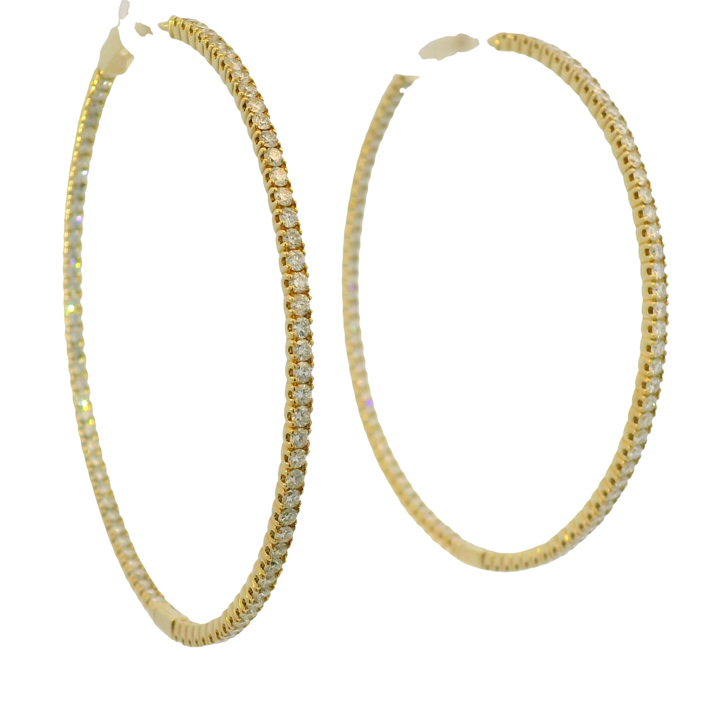 14k Yellow Gold Natural 3 Carat Diamond Large Thin Hoop Earrings