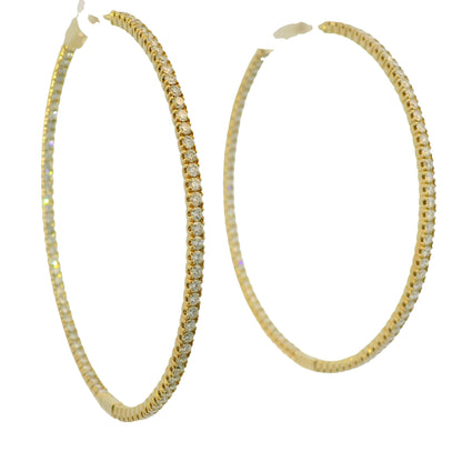14k Yellow Gold Natural 3 Carat Diamond Large Thin Hoop Earrings