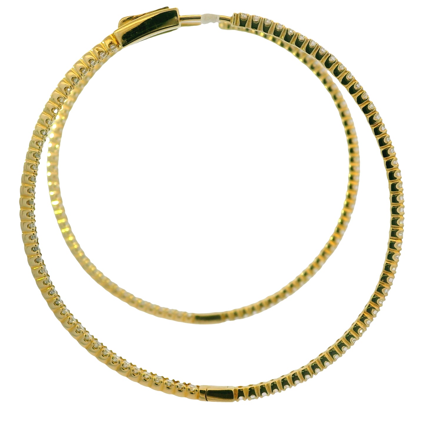 14k Yellow Gold Natural 3 Carat Diamond Large Thin Hoop Earrings