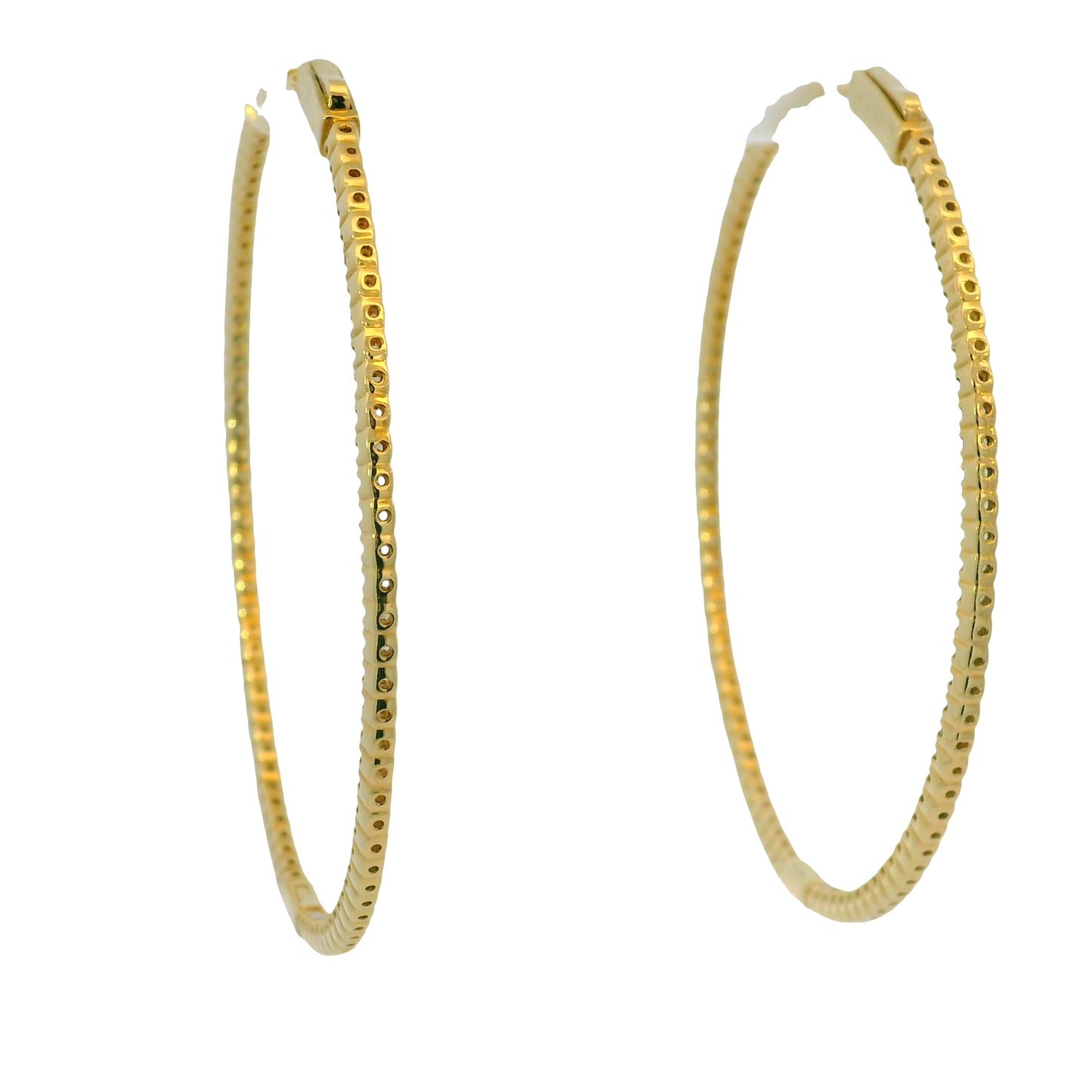 14k Yellow Gold Natural 3 Carat Diamond Large Thin Hoop Earrings