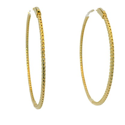 14k Yellow Gold Natural 3 Carat Diamond Large Thin Hoop Earrings