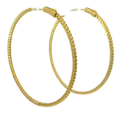 14k Yellow Gold Natural 3 Carat Diamond Large Thin Hoop Earrings