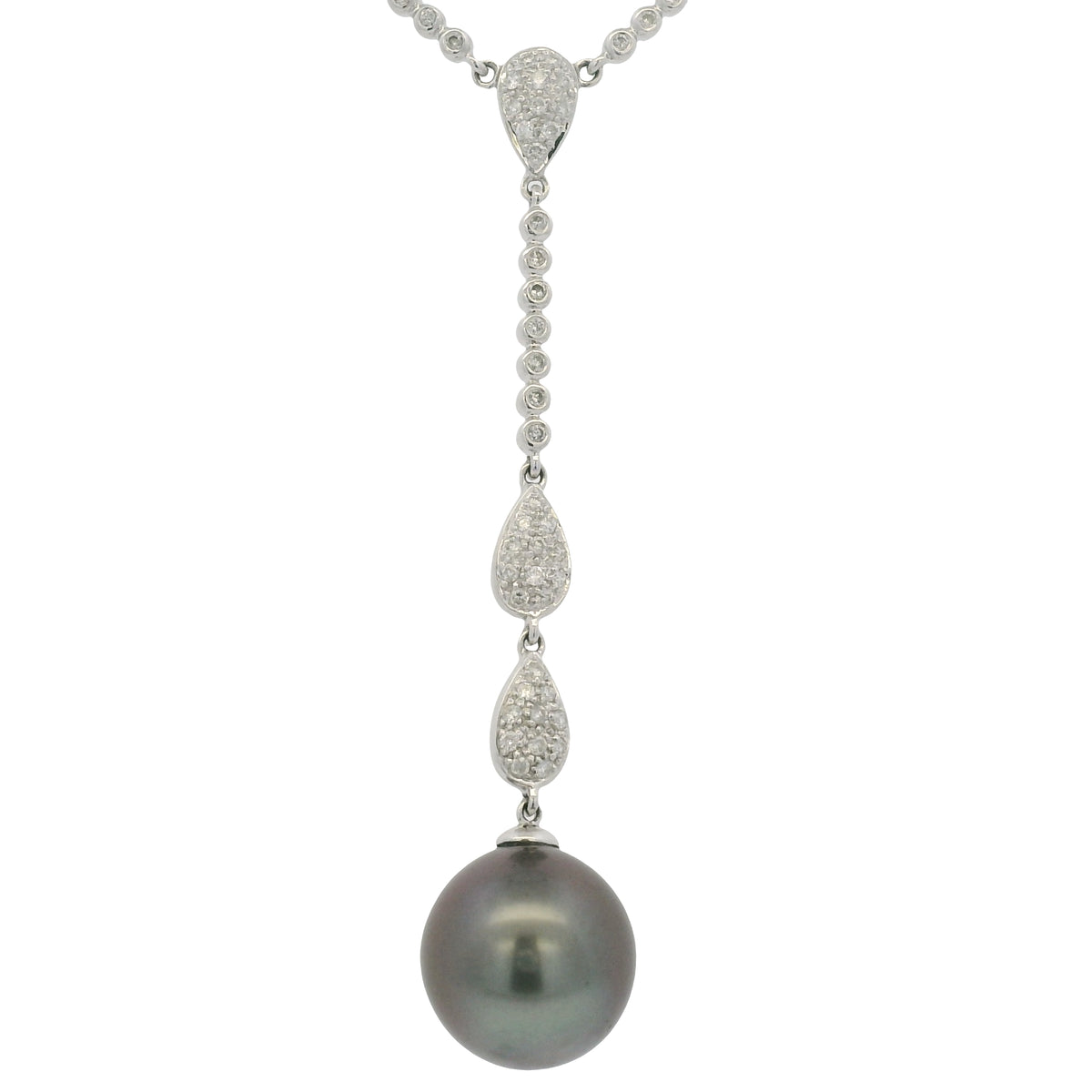 14k White Gold Black Pearl & Diamond Pave Drop Necklace — product photo 6