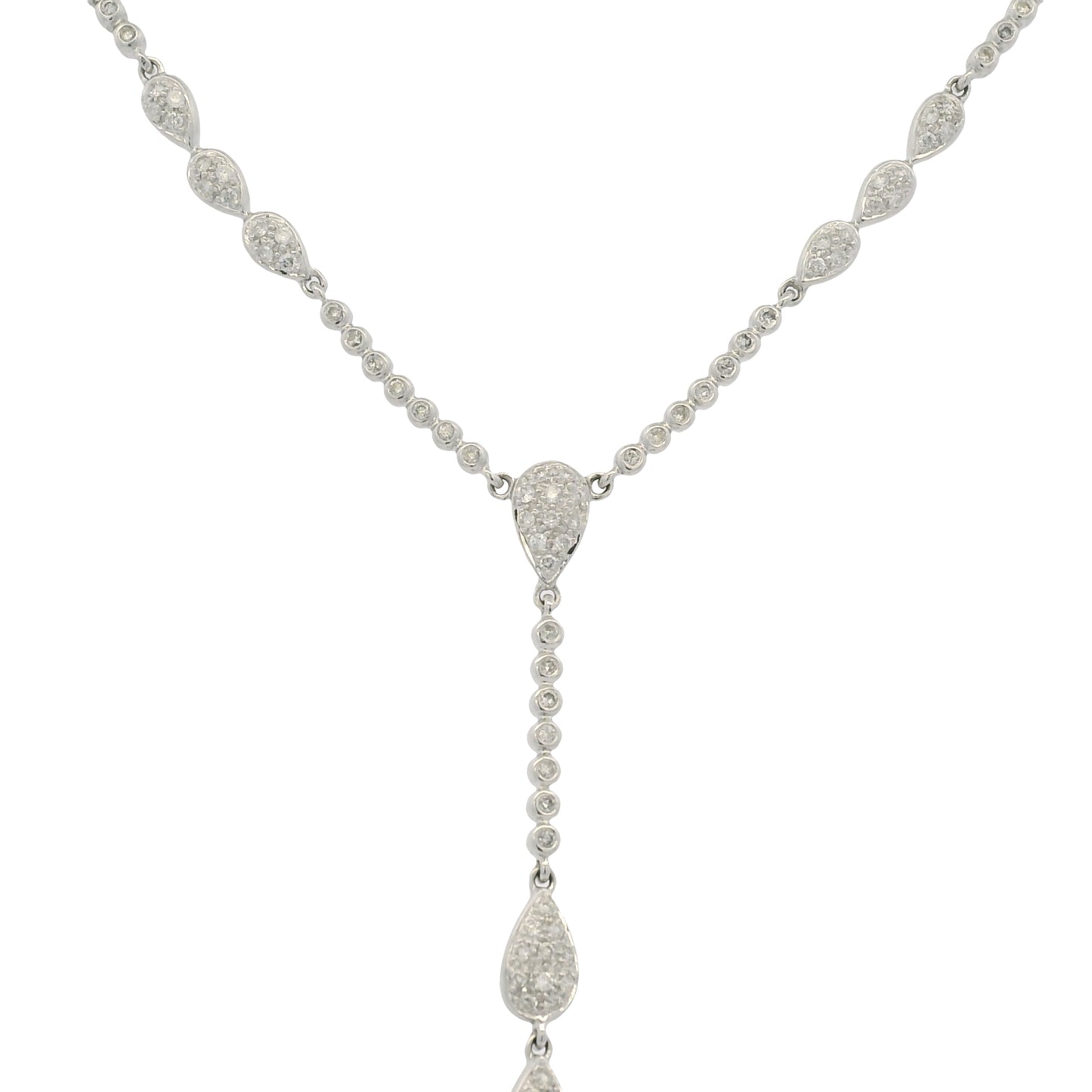 14k White Gold Black Pearl & Diamond Pave Drop Necklace