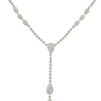 14k White Gold Black Pearl & Diamond Pave Drop Necklace
