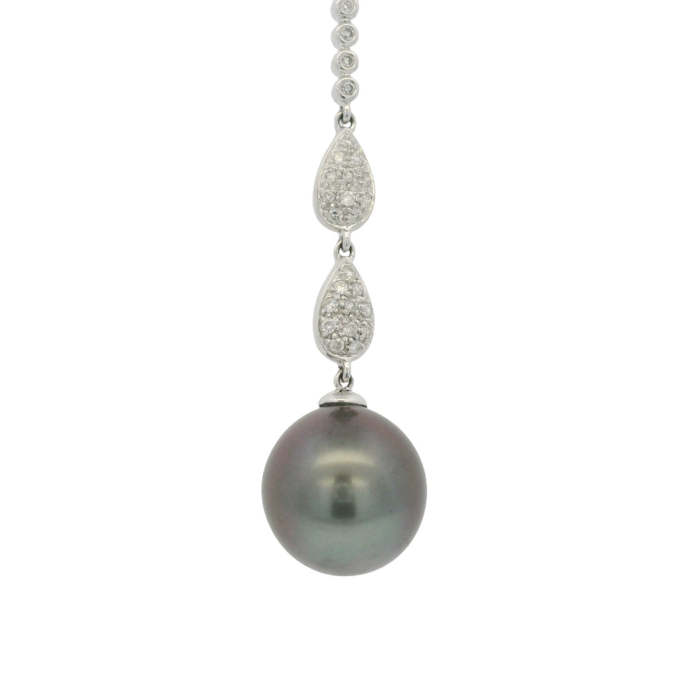 14k White Gold Black Pearl & Diamond Pave Drop Necklace — product photo 2