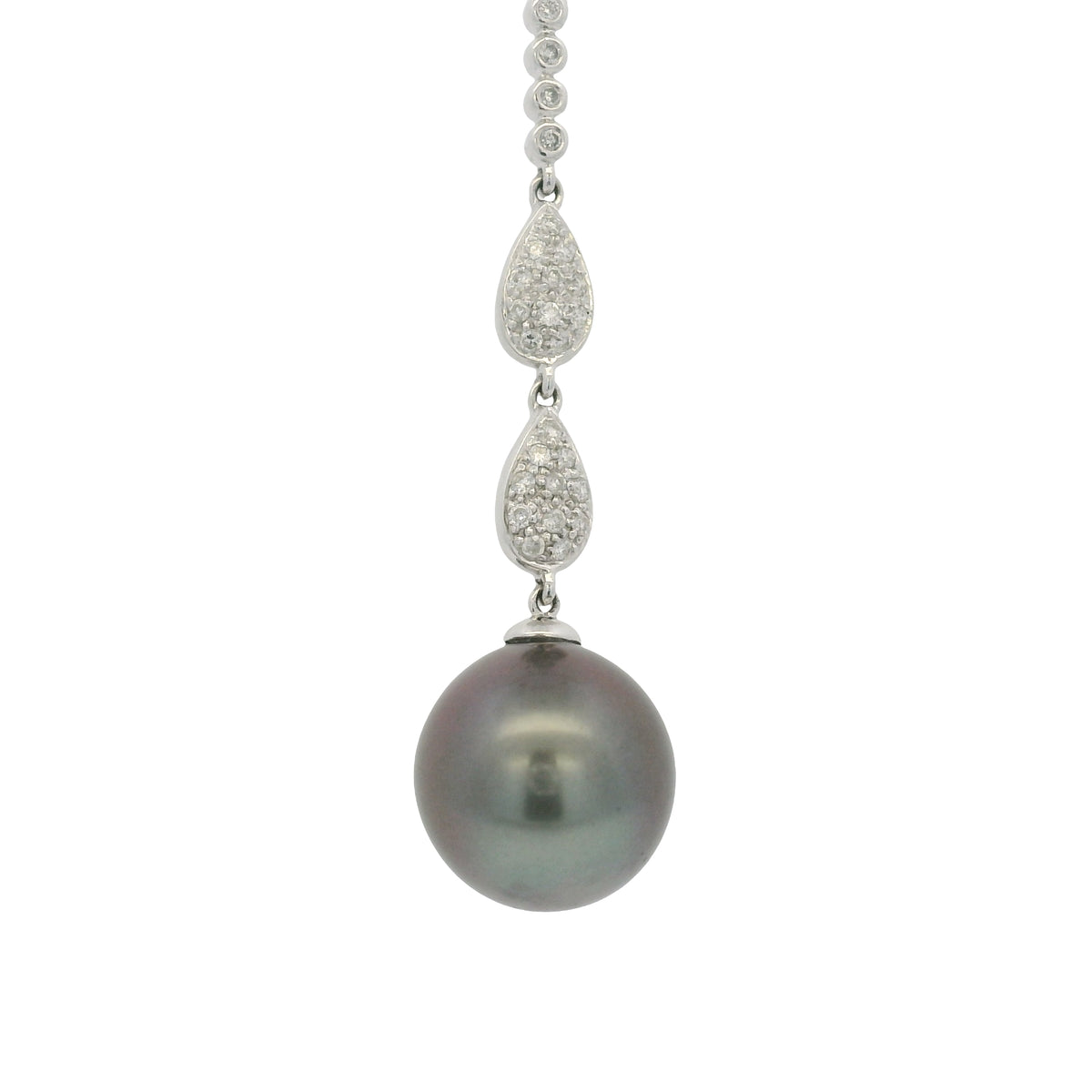 14k White Gold Black Pearl & Diamond Pave Drop Necklace — product photo 2