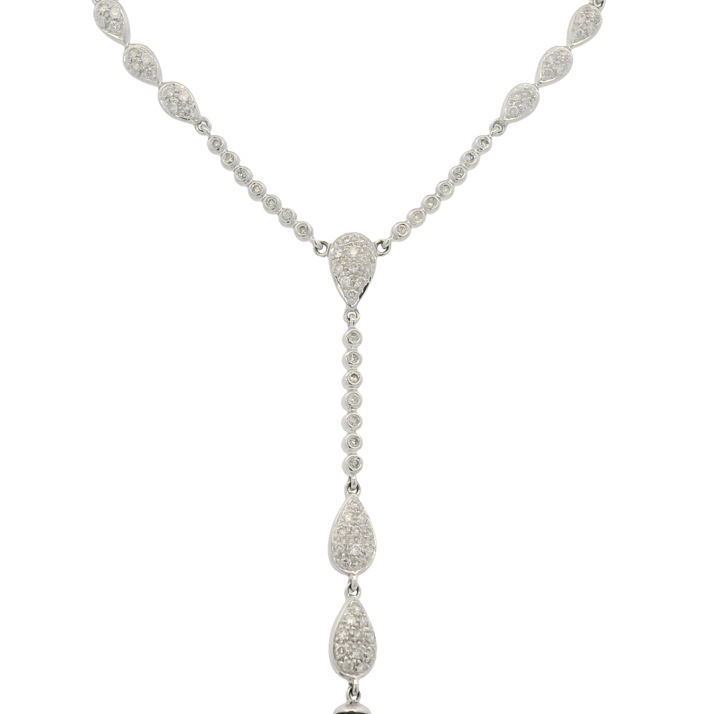 14k White Gold Black Pearl & Diamond Pave Drop Necklace