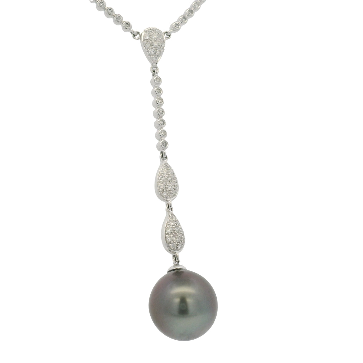 14k White Gold Black Pearl & Diamond Pave Drop Necklace — product photo 9