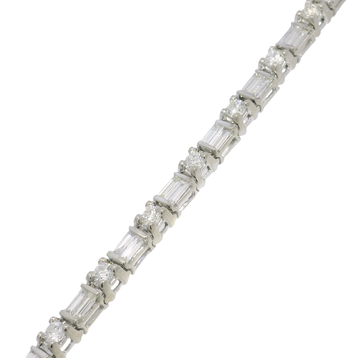 14k White Gold Natural Round Brilliant & Baguette Cut Diamond Tennis Bracelet