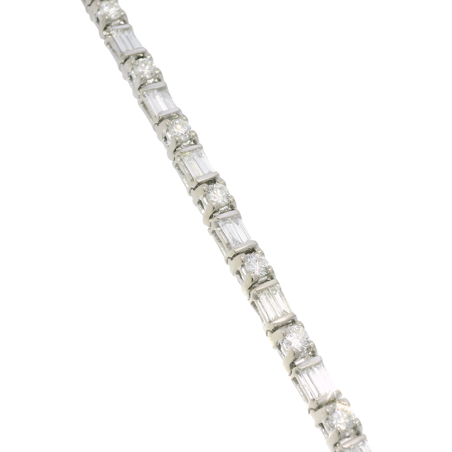 14k White Gold Natural Round Brilliant & Baguette Cut Diamond Tennis Bracelet