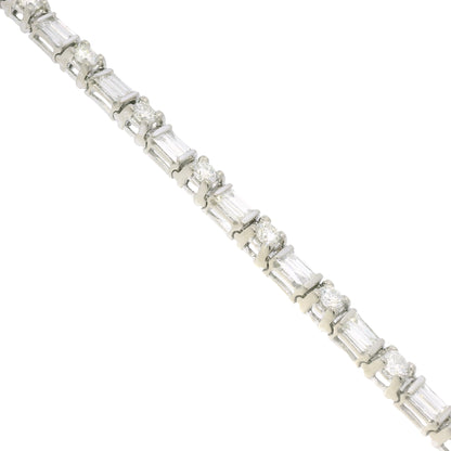 14k White Gold Natural Round Brilliant & Baguette Cut Diamond Tennis Bracelet