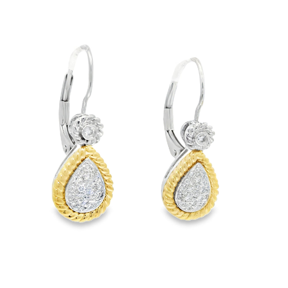 14k Two-Tone Gold Natural Diamond Pave Teardrop Earrings — product photo 2