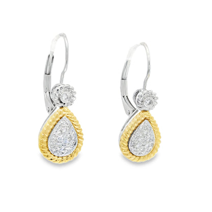 14k Two-Tone Gold Natural Diamond Pave Teardrop Earrings