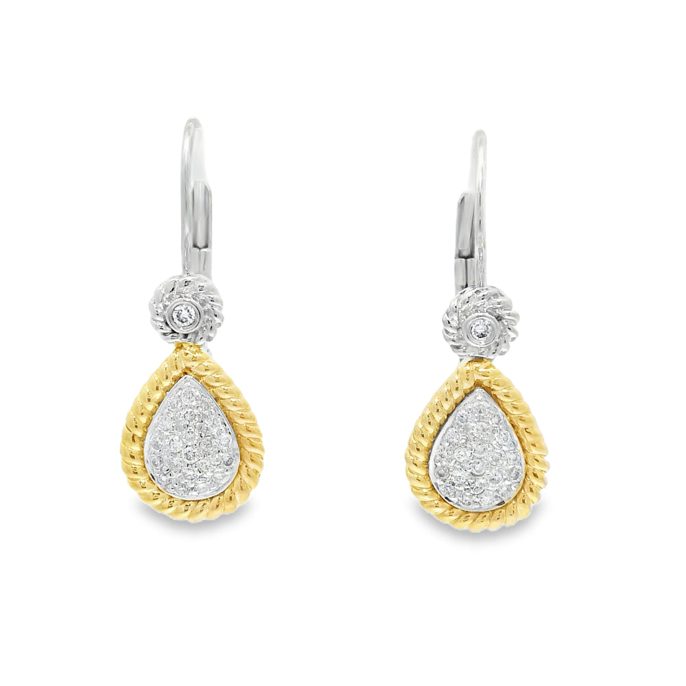 14k Two-Tone Gold Natural Diamond Pave Teardrop Earrings — product photo 1