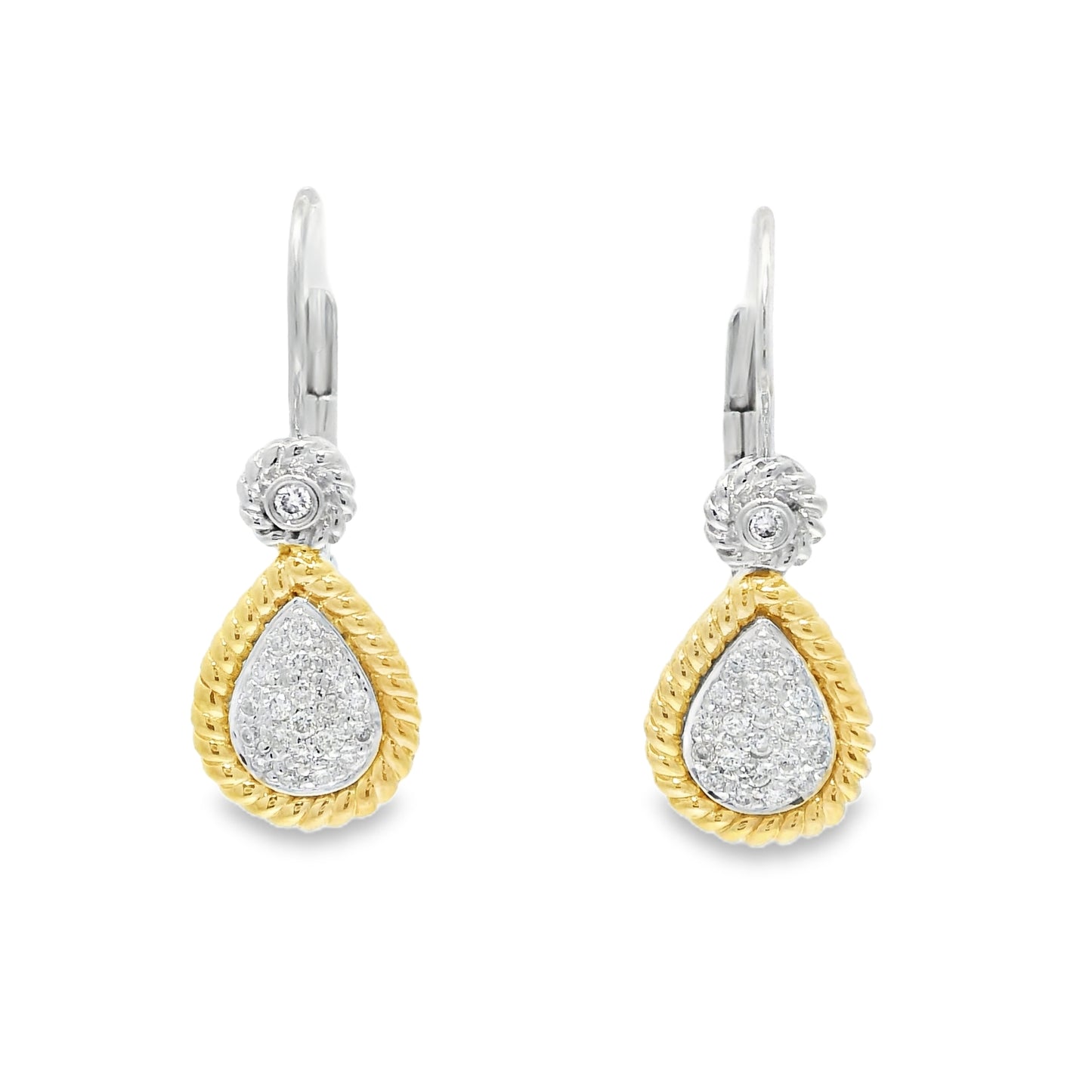 14k Two-Tone Gold Natural Diamond Pave Teardrop Earrings