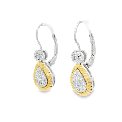 14k Two-Tone Gold Natural Diamond Pave Teardrop Earrings